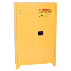 Eagle's 45 gallon, two-door, manual close, Tower Safety Storage Cabinet are constructed of 18-gauge steel and has 4" adjustable legs.