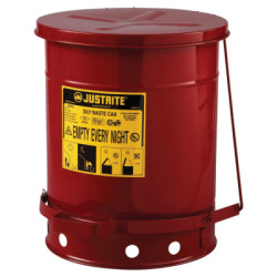 Red Oily Waste Cans, Foot Operated Cover, 10 gal, Red - 400-09300 - Justrite