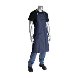 100% Cotton Blue Denim Bib Style Aprons, Two Pockets, 28in.x36in.